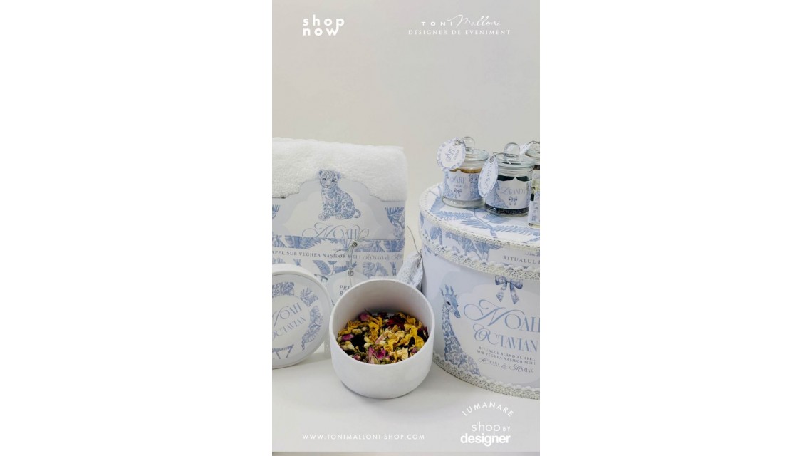 Set prima băiță Safari Blue personalizat băiat ritual după botez cu nașii 10